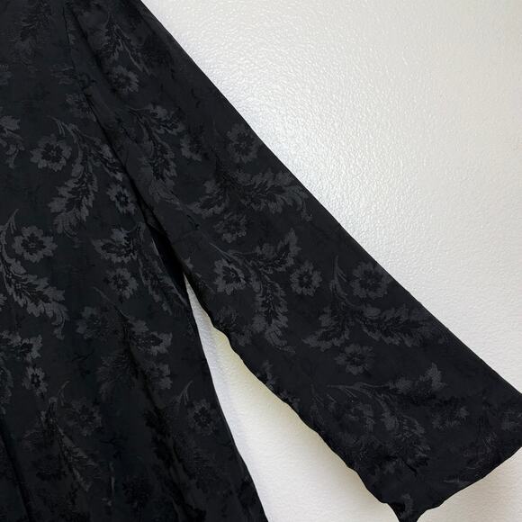 Vtg Yasuko Tunic Top Black M/L Womens Long Sleeve Jacquard Floral Artsy Button - Picture 4 of 10